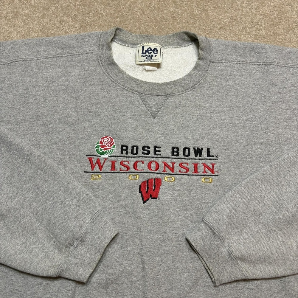 Vtg Wisconsin Badgers Sweatshirt Mens 2XL Gray NCAA Rose Bowl 2000 Lee Sport